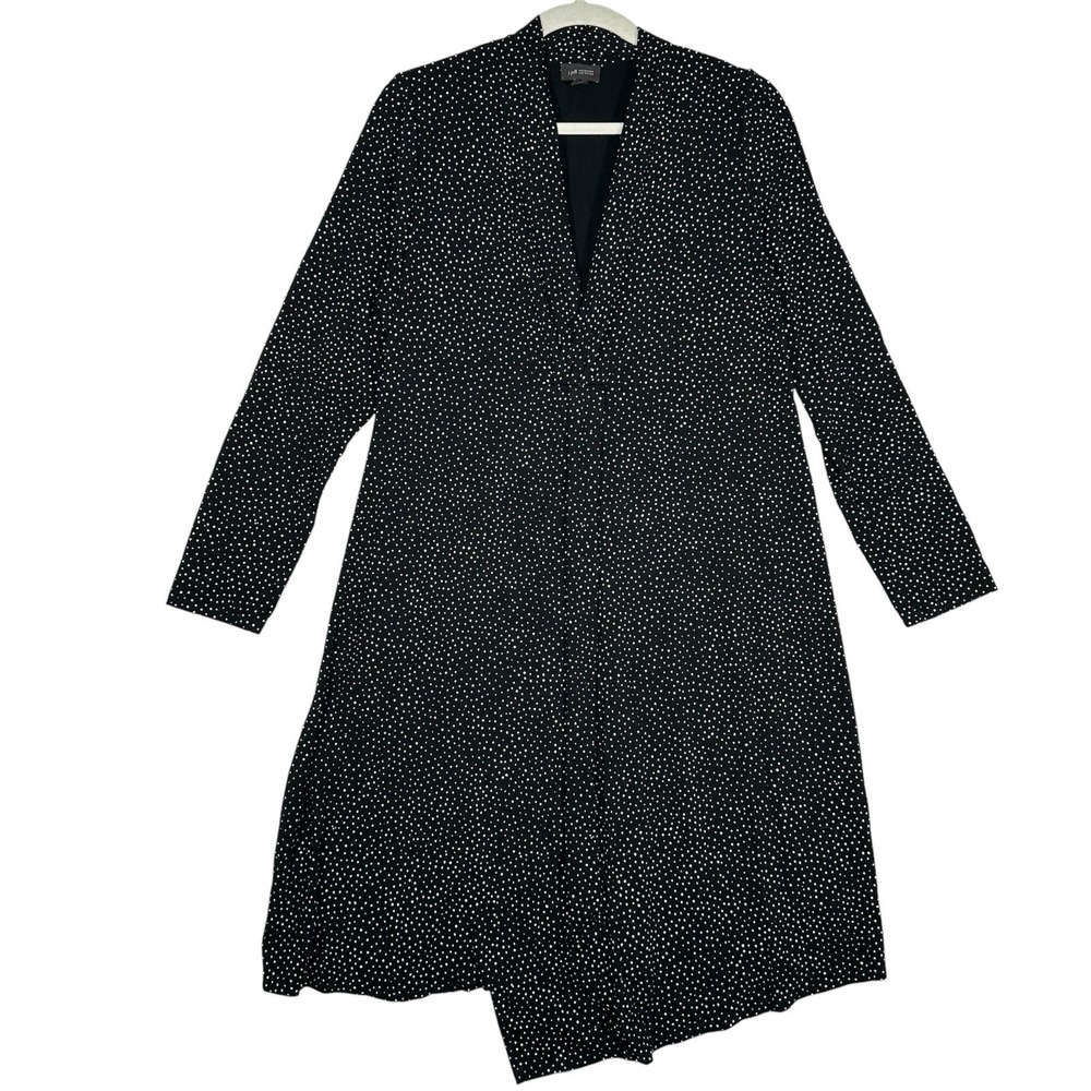 J Jill Wearever Dress Womens Medium M Black Polka Dot Asymmetrical Wrap‎ Jersey